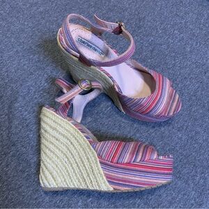 Charles David Lambert Stripped Open Toe Wedge Sandals
